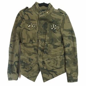 ✨Zara XS Camo Jean Jacket Rhinestones